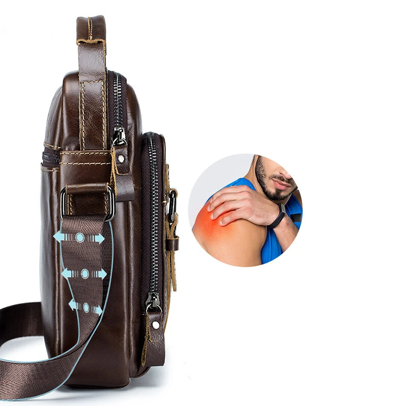 (image for) BULLCAPTAIN Genuine Leather Men's Shoulder Bag Small Handbag Fashion Crossbody Bag for Men Daily Casual Travel Messenger Bag for 7.9inch Ipad