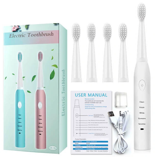 IPX7 Ultrasonic Electric Toothbrush 5 Modes USB Rechargeable Sonic Automatic Teeth Cleaner with 4 Brush Heads (image for) IPX7 Ultrasonic Electric Toothbrush 5 Modes USB Rechargeable Sonic Automatic Teeth Cleaner with 4 Brush Heads